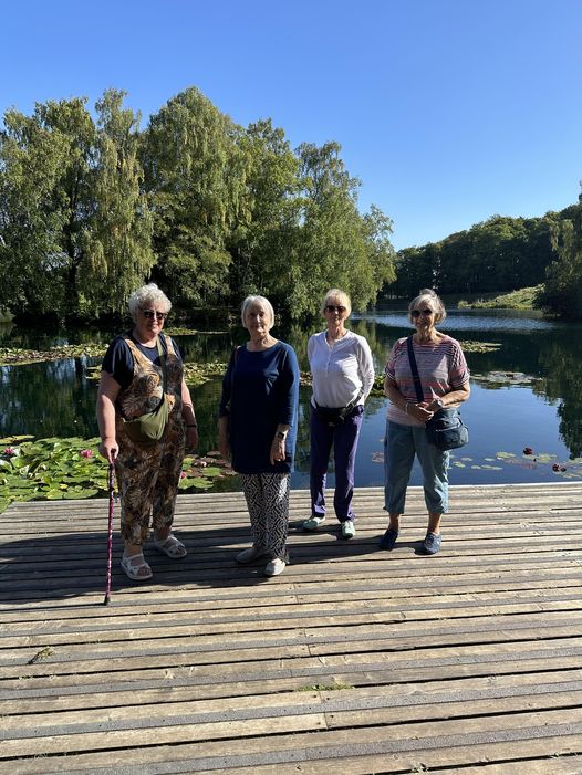 The Walk in the Park Group by a lake with water lilies