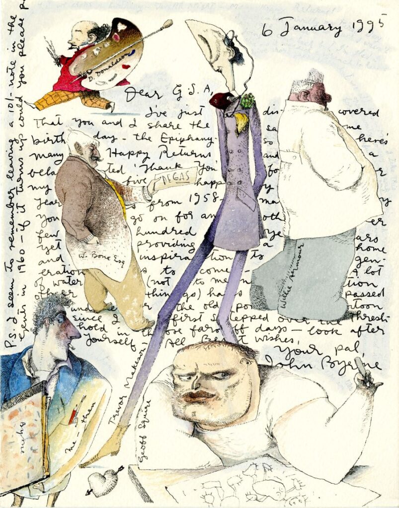 An illustrated letter from the Glasgow School of Art, the Text is beautifully obscured by cartoons